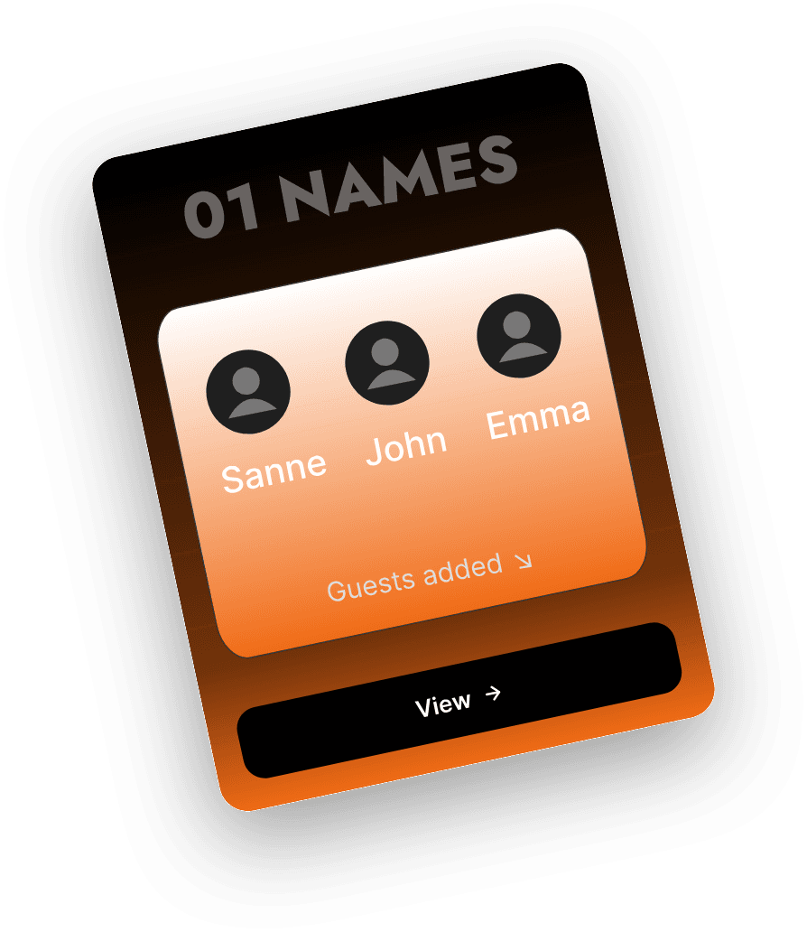 Kaart met gastnamen: Sanne, John en Emma toegevoegd